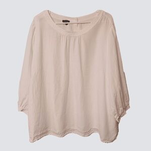 Talbots White Linen, Button-Back 3/4 Sleeve Flowy Airy Poet Shirt, Breezy Blouse
